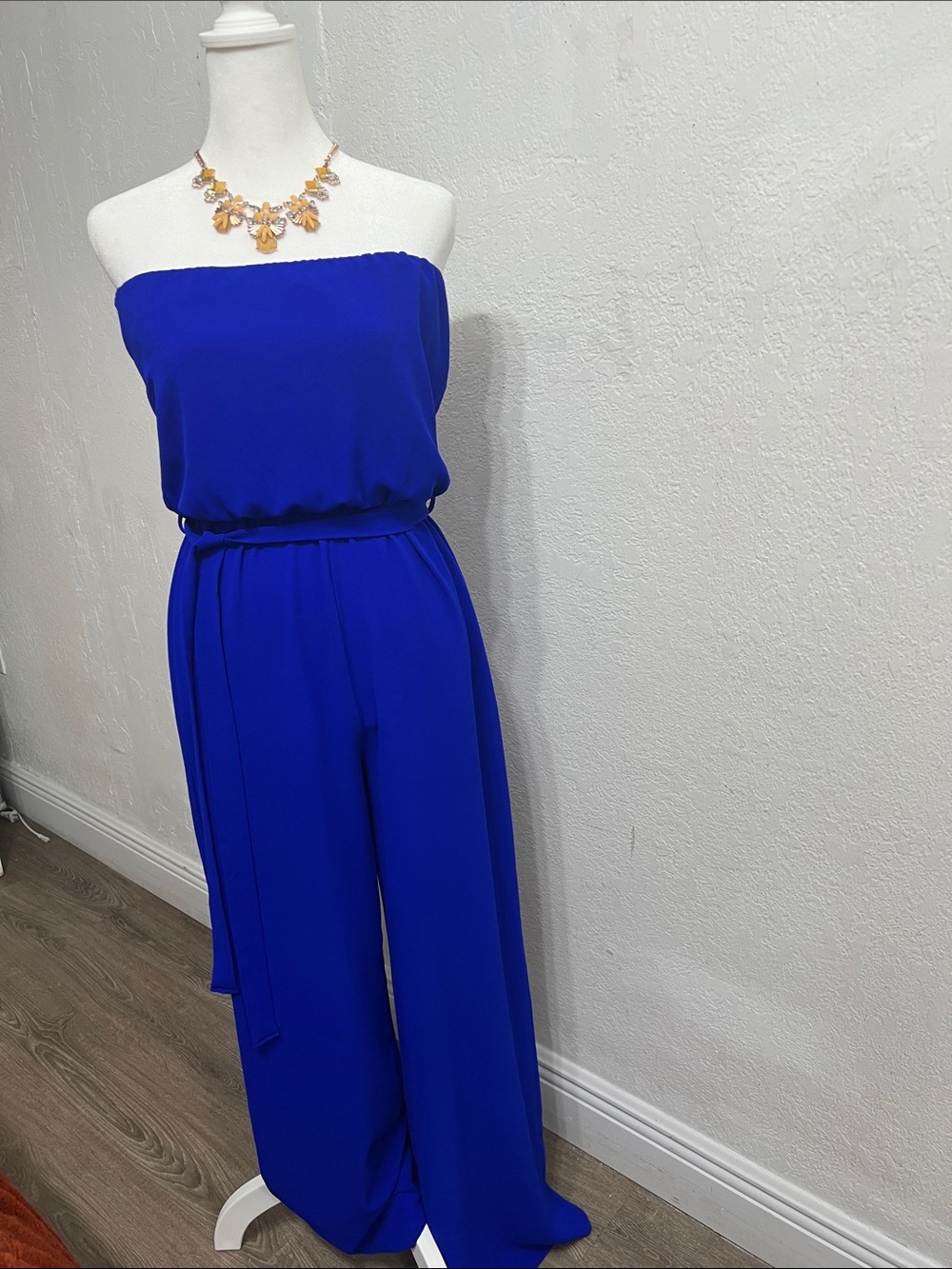 a'gaci Strapless Wide-Leg Jumpsuit in Cobalt Blue